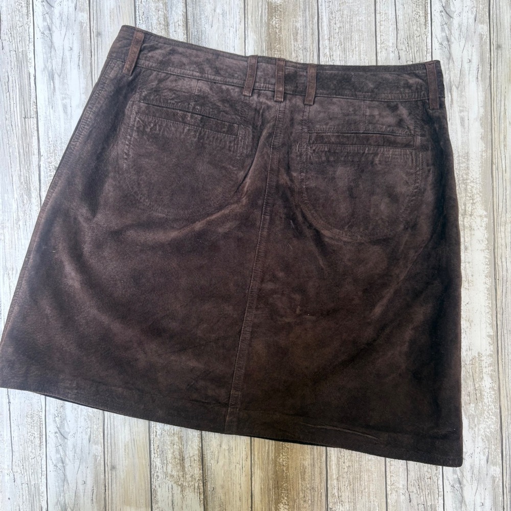 INC Suede Leather Mini Skirt 6 Brown Cargo Utility A-Line Y2K Indie Western Boho - Picture 7 of 7